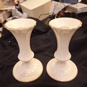 Lennox 5 1/2 Inch Candle Sticks set of 2 white with gold porcelain